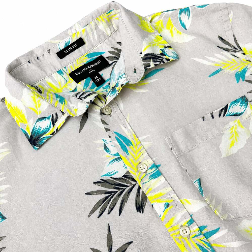 Banana Republic Men's Slim Fit Linen Tropical Short Sleeve Shirt Size M